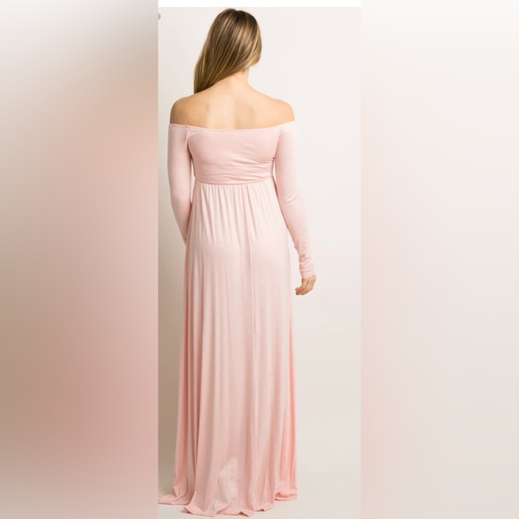 PinkBlush Petite Pink Solid Off Shoulder Maternity Maxi Dress -Size Small Long - Picture 3 of 12